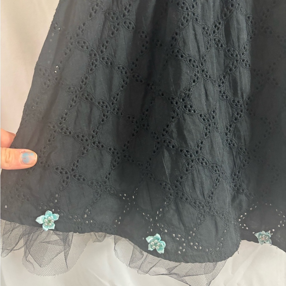 Y2K Strapless Dark Fairy Tulle Mini Dress with Blue Flower Embellishments Size S - Picture 13 of 16